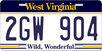 WV license plate 2GW904