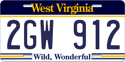 WV license plate 2GW912