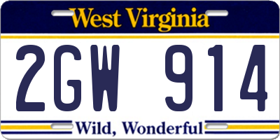 WV license plate 2GW914