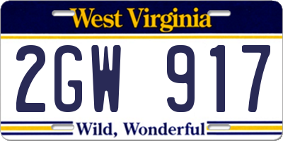 WV license plate 2GW917