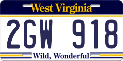 WV license plate 2GW918