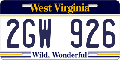 WV license plate 2GW926