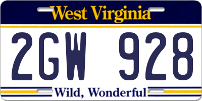 WV license plate 2GW928