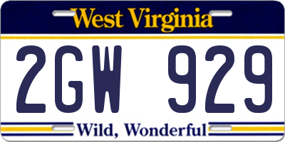 WV license plate 2GW929