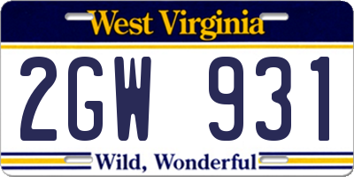 WV license plate 2GW931