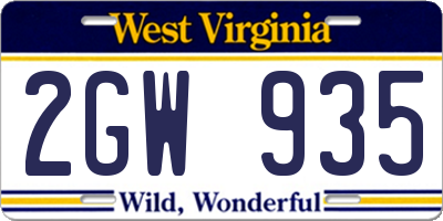 WV license plate 2GW935