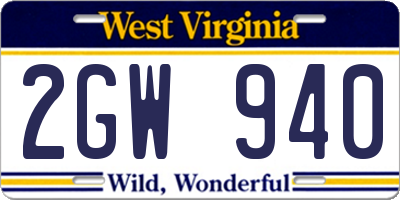 WV license plate 2GW940