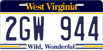 WV license plate 2GW944
