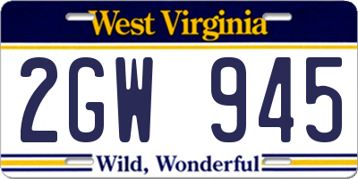 WV license plate 2GW945