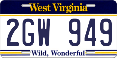 WV license plate 2GW949