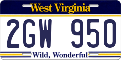 WV license plate 2GW950