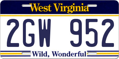 WV license plate 2GW952