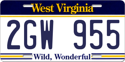 WV license plate 2GW955