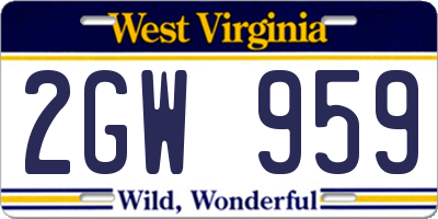 WV license plate 2GW959