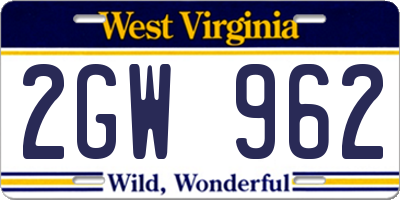 WV license plate 2GW962