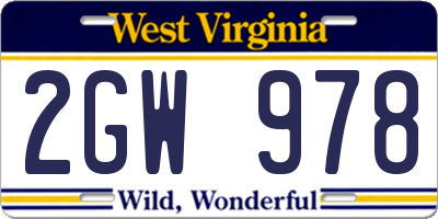 WV license plate 2GW978