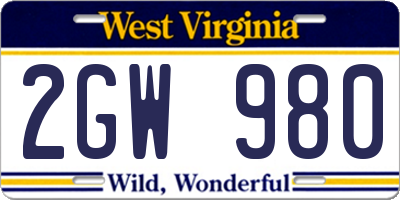 WV license plate 2GW980