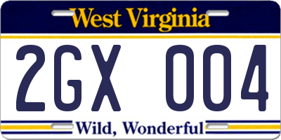 WV license plate 2GX004