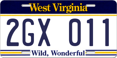 WV license plate 2GX011