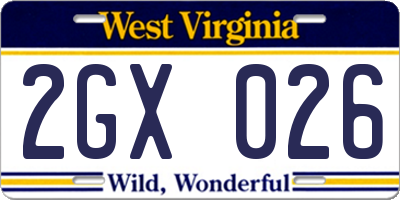 WV license plate 2GX026