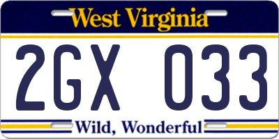 WV license plate 2GX033