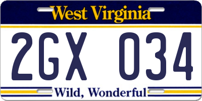 WV license plate 2GX034