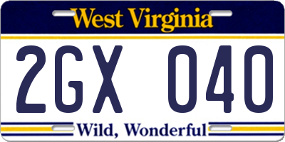 WV license plate 2GX040