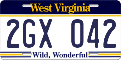 WV license plate 2GX042