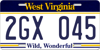 WV license plate 2GX045