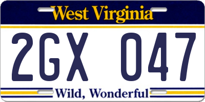 WV license plate 2GX047