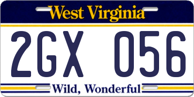 WV license plate 2GX056
