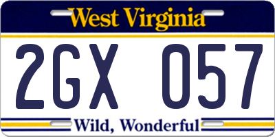 WV license plate 2GX057