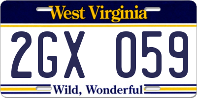 WV license plate 2GX059