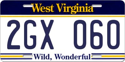 WV license plate 2GX060