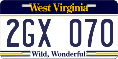 WV license plate 2GX070