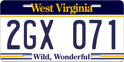 WV license plate 2GX071
