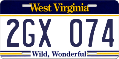 WV license plate 2GX074