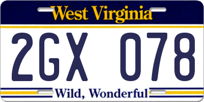 WV license plate 2GX078