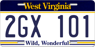 WV license plate 2GX101