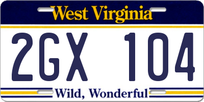 WV license plate 2GX104