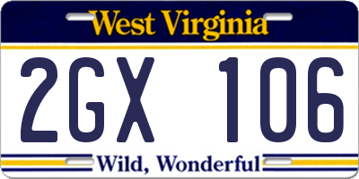 WV license plate 2GX106