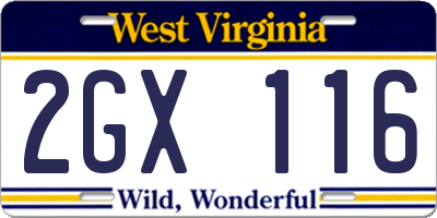 WV license plate 2GX116