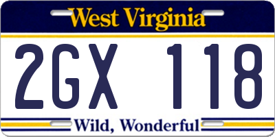 WV license plate 2GX118