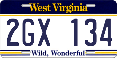 WV license plate 2GX134