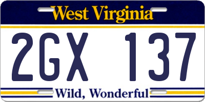 WV license plate 2GX137