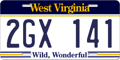 WV license plate 2GX141