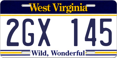 WV license plate 2GX145