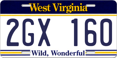 WV license plate 2GX160