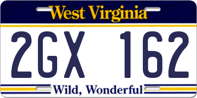 WV license plate 2GX162
