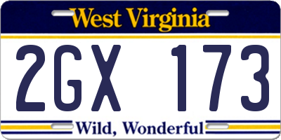 WV license plate 2GX173